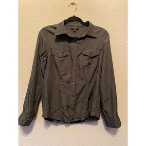 Dark Olive Green “Pure Collection” 100% Silk Button-Up Shirt